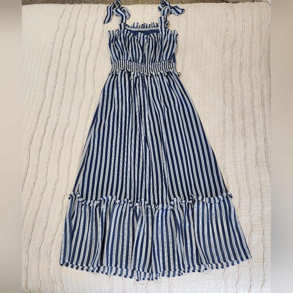 Who What Wear Women's Striped Sleeveless Tie Maxi, Size M, Blue/White - Picture 2 of 6